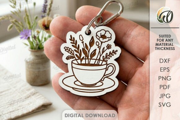 Boho Floral Keychain Laser Cut. Cup SVG