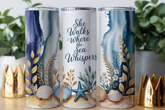 Coastal Watercolor Seashells Tumbler