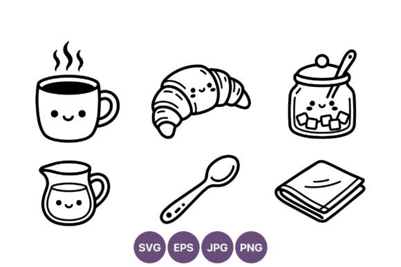 Cute Coffee Croissant Honey Line Art Review