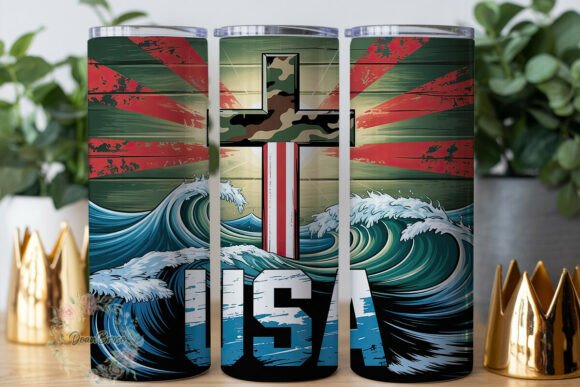 Patriotic Cross Ocean 20oz Tumbler Wrap