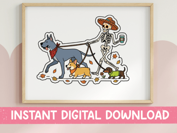 Skeleton Walking Dogs in Sombrero